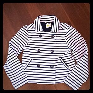 Navy & White Striped Nautical-Style Jacket